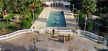 A view of the pool at the rear of the Guest Palace