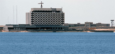 A view of the Gulf hotel from the sea, 1972
