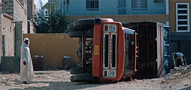 A lorry turned on its side, 1972