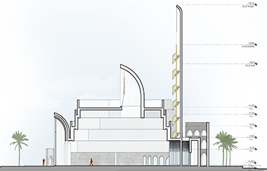 Section across the mosque looking approximately south – with the permission of the architects