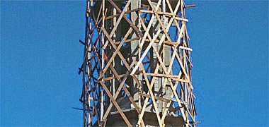 Wooden scaffolding used in the construction of a minaret, January 1973