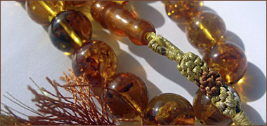 Detail of amber prayer beads