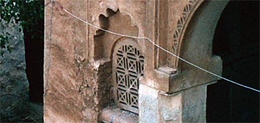 A carved naqsh ventilation panels in an old Wakra building