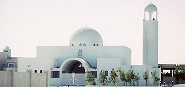 The east face of a simply designed mosque, Doha, 1986