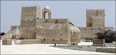 The rebuilt watch towers and mosque at Umm Salal Muhammad
