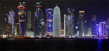 A partial view of the West Bay by night