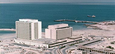 An aerial view of the extended Gulf hotel – from an official Government publicity image