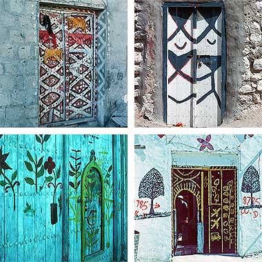 Four painted doors, Doha, 1976, 1975, 1978 and 1978