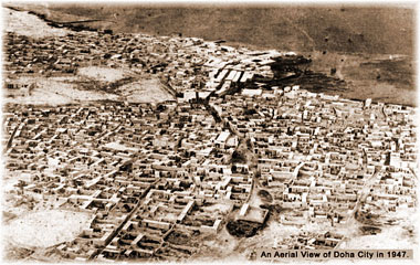 An aerial view of Doha in 1947