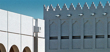 Contrasting façades in the new extension the Qatar National Museum, October 1975