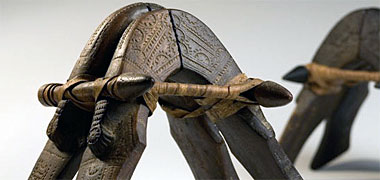 The leather binding of the timber elements The leather binding of the timber elements