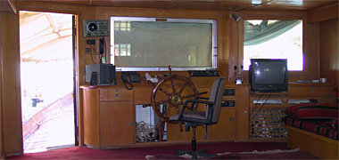 A reverse view of the inside of the cabin