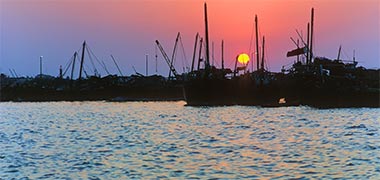 Dhows at sunset on the dhow jetty