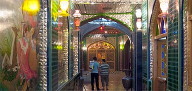 View of an entrance to a restaurant in suq Waqf
