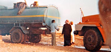 Polaroid photograph of water tankers operating on a construction project outside Doha in the early 1970s
