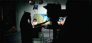 The evening news being filmed