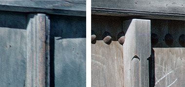 The respective heads and profiles of two pairs of doors, Doha 1972
