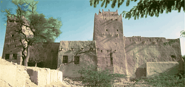 The main structure at Umm Salal Muhammad seen from the adjacent cultivation
