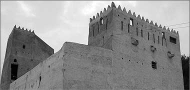 Detail of the top of the larger defensive structure at Umm Salal Muhammad