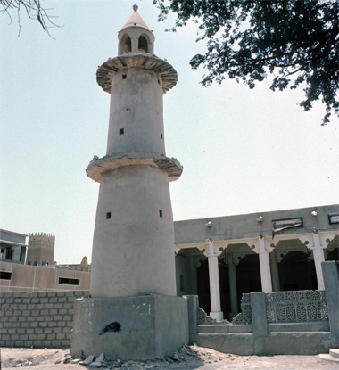 View of the old mosque tower at Umm Salal Muhammad, May 1979