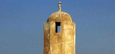 Detail of the ruined minaret of a mosque