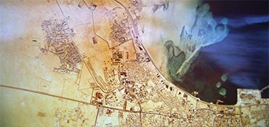An aerial view of Doha bay in 1973