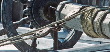 A detail of the steering wheel arrangement of a country craft