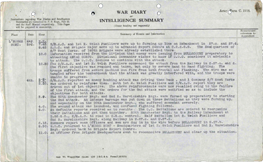 Intelligence Summary of the start of the British advance – original image with National Archives ref: WO95/1661/3