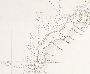 Part of an 1834 trigonometrical map of the Zubara region of Qatar – courtesy of QNL