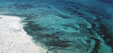 Aerial view of stone fish traps in the north of the peninsula, 1972