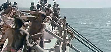 A pearling dhow crew at the sweeps – developed from a video on YouTube