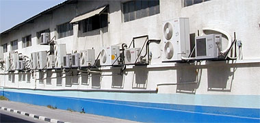Air-conditioning units on the rear wall of a building