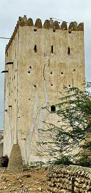 Detail of a square defensive tower at al-Adhbah