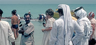 Qataris and expatriates on the beach in 1980