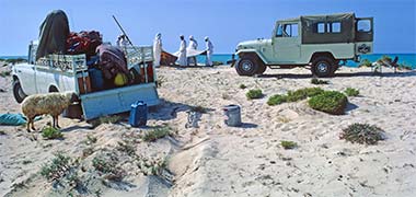Qataris setting up camp beside the sea