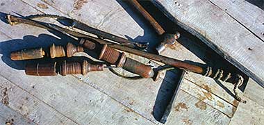 The tools used by a craftsmen building a traditional boat