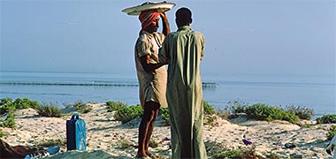 A fisherman selling fish to a camp site