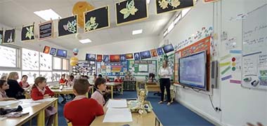 A classroom showing the north light in the Doha English Speaking School – developed from a YouTube video, 2018