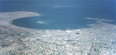 An aerial view, looking north-east over Doha and the West Bay, 1981