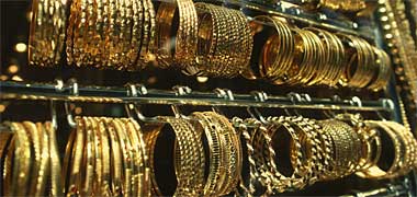 Gold bangles displayed in the suq