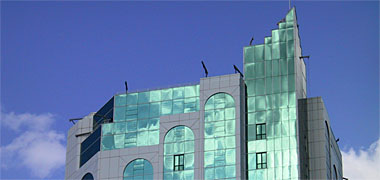 Detail of the top of an office building in the New District of Doha