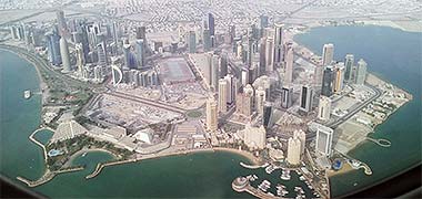 An aerial, west view over the southern corner of the New District of Doha – with permission from Noah Scalin on Flickr