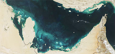 A satellite image of Qatar