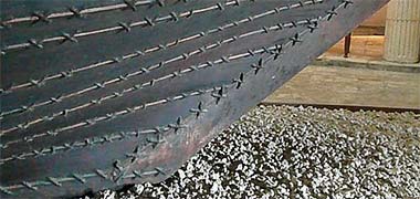 Planks of a boat sewn together