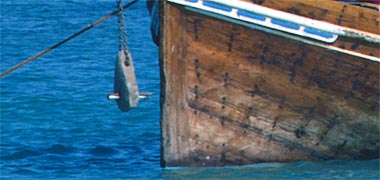 A traditional anchor on a pearling boat