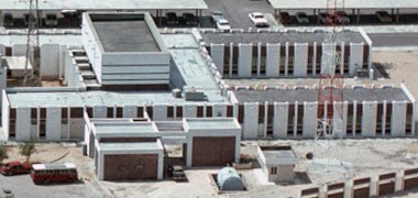 An aerial view of the pilot television building, taken in 1976