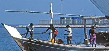 A craft being secured in the harbour