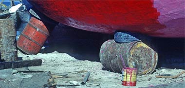 Tyres being used to cushion a local craft