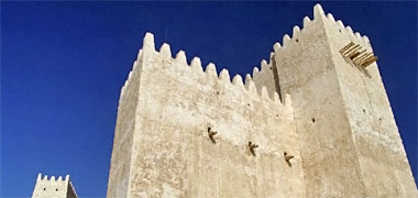 A detail of the rebuilt watch towers at Umm Salal Muhammad