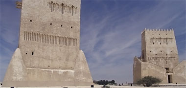 The rebuilt watch towers at Umm Salal Muhammad